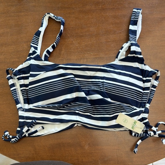 Aerie Blue White Stripe Tie Side Crop Bralette bikini Top Small - Picture 2 of 5